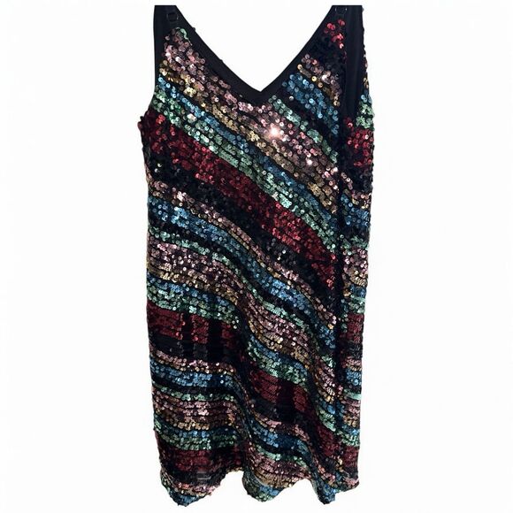 Sequin Mini Dress Medium ALine Bodycon Cocktail Club Party Holiday Lined Sparkle - Picture 4 of 16